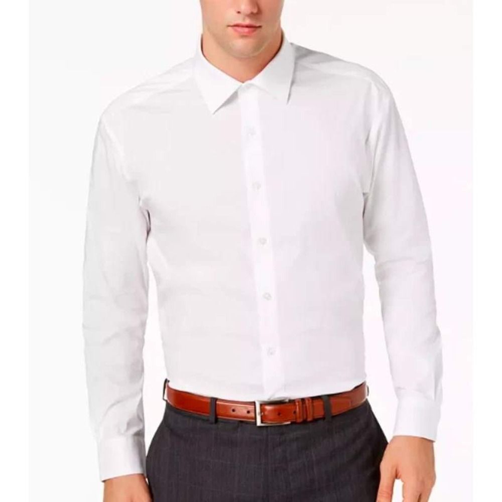 NWT Alfani Dress Shirt Men's M 15-15.5 34/35 White Cotton Blend Stretch Reg Fit
